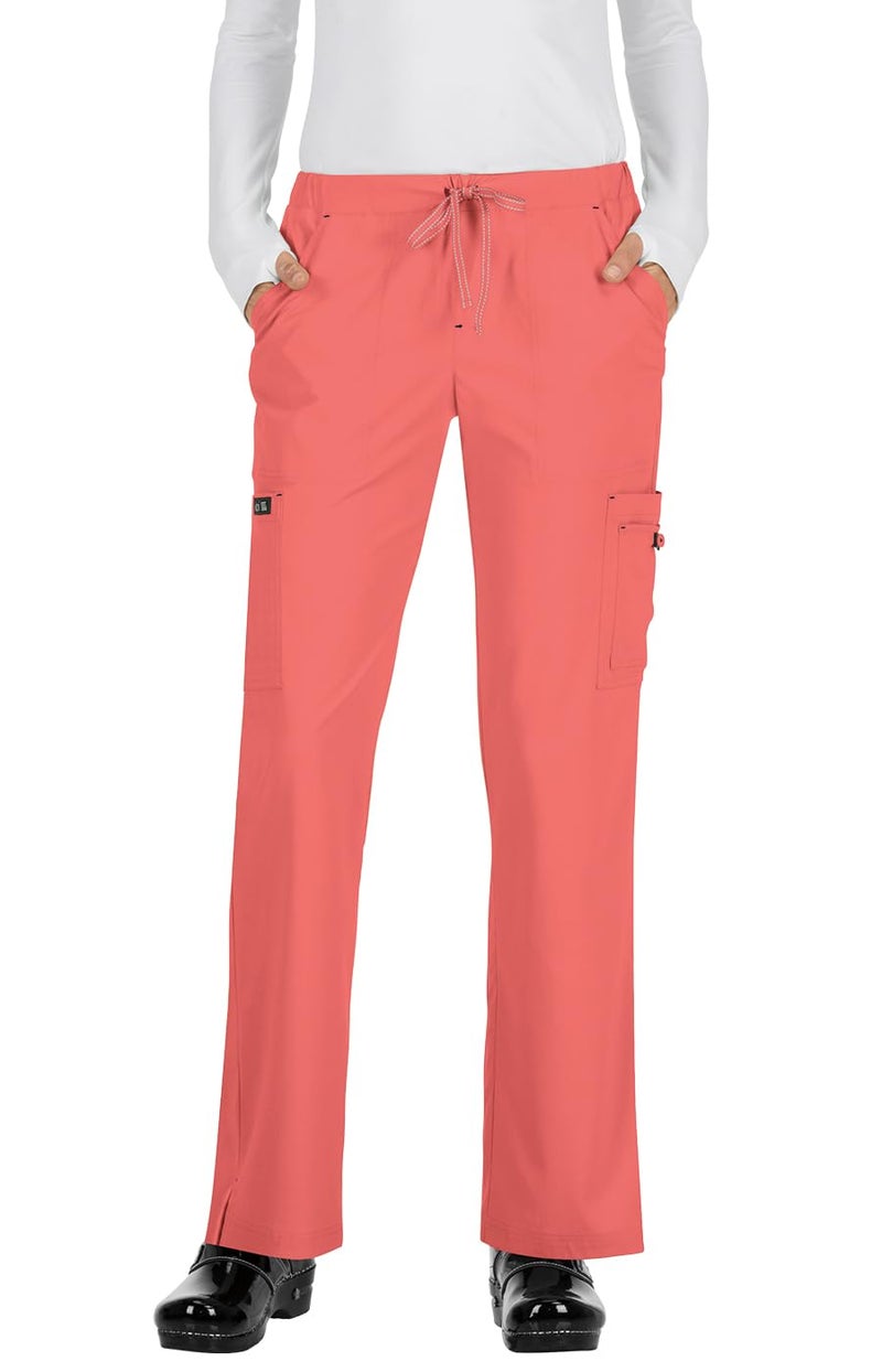 KOI Basics Holly Women's 8-Pocket Stretch Cargo Scrub Pants Coral Large Tall - Image 1
